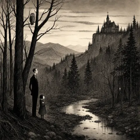 查尔斯·亚当斯 Charles Addams 风格生成图