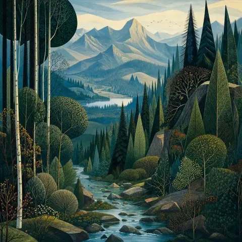 艾文德·厄尔 Eyvind Earle 风格生成图